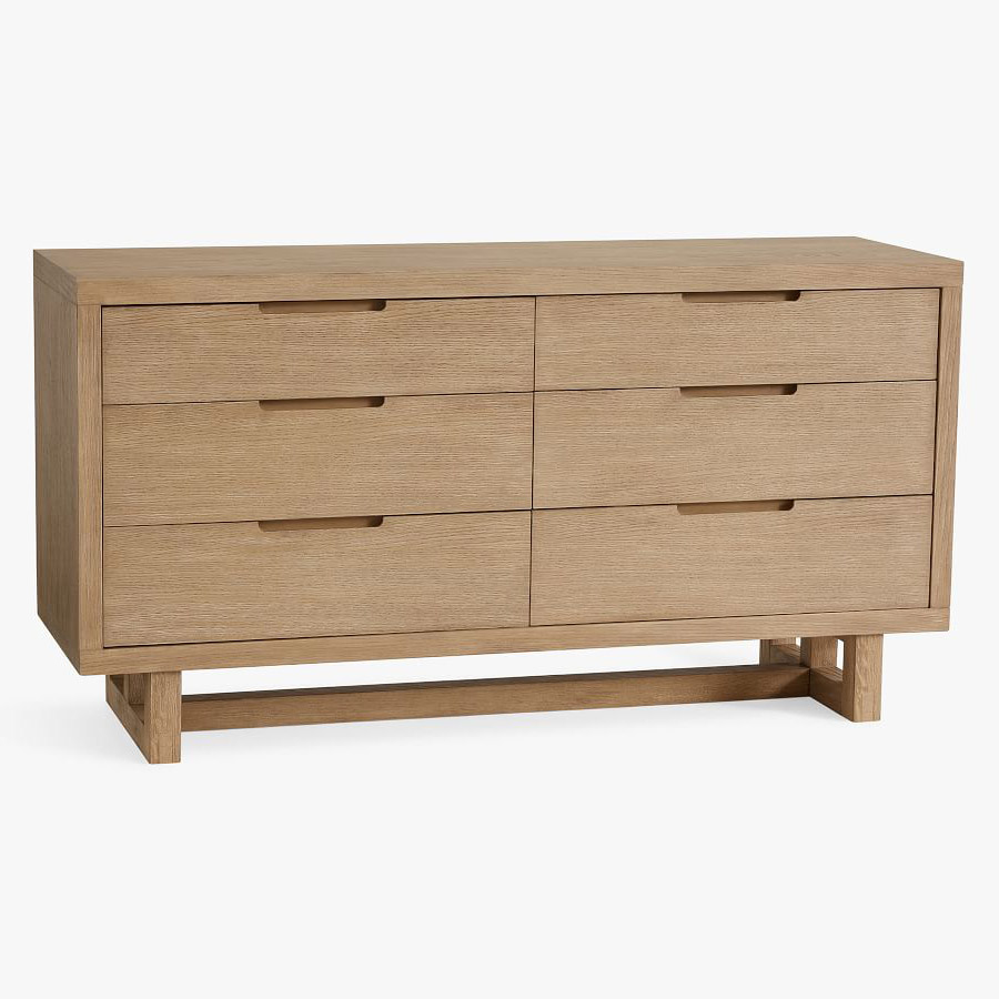 Hot selling contemporary modern oak wood home bedroom furniture wooden 6-drawer dresser