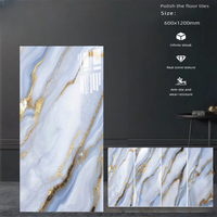 Carrelage extérieur en porcelaine vitrifiée élégant et moderne, aspect marbre bleu doré, 600x1200mm, poli, émaillé, antidérapant, résistant aux acides