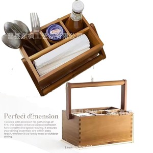 Wooden Tableware Carrying Case With Built <b>In</b> Handle 4 Deep Compartments For <b>Kitchen</b> Picnic Storage - Product Image 4