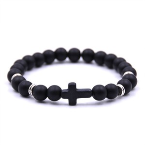 Pulseras hechas a mano <span class=keywords><strong>de</strong></span> la suerte piedra Natural Ojo <span class=keywords><strong>de</strong></span> Tigre piedra <span class=keywords><strong>de</strong></span> lava Cruz Blanca rezar cuentas búho <span class=keywords><strong>Buda</strong></span> hombres mujeres pareja pulsera joyería - Product Image 6