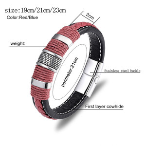 Silver Plated Clasp <b>Red</b> Blue Leather Thread <b>Bracelet</b> Casual Sporty Adjustable Men Fashion Jewelry Gift - Product Image 4