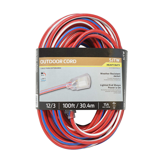 12/3 100ft Power Retractable Electrical Outdoor 125v Heavy Duty Waterproof Extension Cord 30m