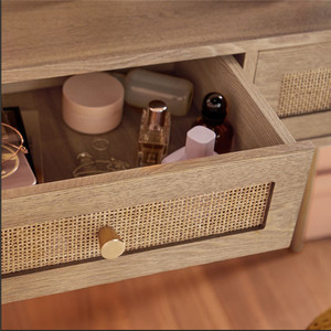 Phoenix Home <strong>Bedside</strong> <strong>Table</strong> Wooden and Rattan Nightstand for Bedroom or Living Room <strong>Rustic</strong> Design Style - Product Image 6