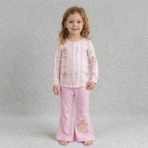 Ensemble de pyjama décontracté pour filles, imprimé gingembre rose, sans manches, écologique, pantalon confortable en spandex/polyester, vêtements de nuit - Product Image 1