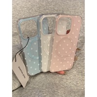 Coque de téléphone antichoc en TPU avec anneau magnétique, style coréen Ins Dot Wave 16 Pro Max pour iPhone 15 Pro, support de téléphone de luxe bleu