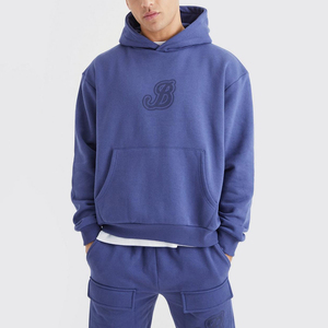 Conjunto de Sudadera con Capucha Azul para Hombre, Corte Holgado, Felpa, Chándal Informal con Bolsillo, Ropa de Otoño - Product Image 6