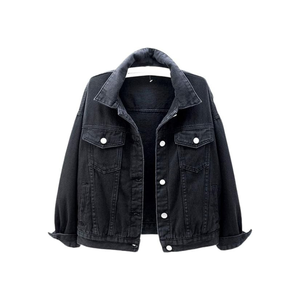 Chaqueta Vaquera Negra Unisex |   Prenda Exterior Clásica de Mezclilla de Manga Larga con Cierre de Botones Delanteros y Bolsillos en el Pecho |   Proveedor de Ropa OEM - Product Image 1