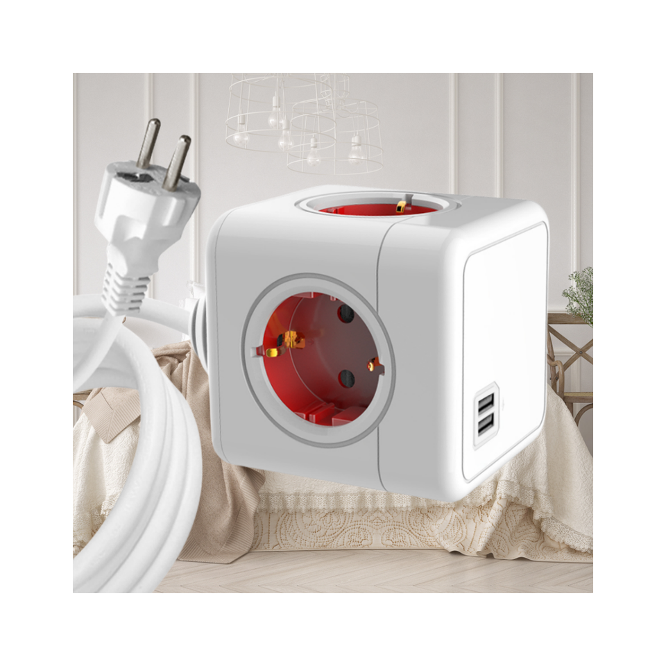 Cube Socket 4 Outlets Power Extension Socket with USB Port Modern ...
