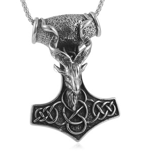 Thor's Hammer Pendant Stainless Steel Animal Antelope Design 24mm <b>Necklace</b> Gift For Men - Product Image 5