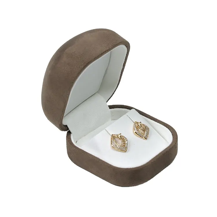 Caja de joyería de lujo más vendida, Pendientes colgantes, pulsera, anillo, collar, caja de regalo, caja de joyería de terciopelo de boda marrón