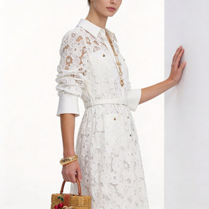 Vestido Largo Elegante de Otoño 2025 para Mujer, con Cinturón de Encaje Floral y Cierre de Gancho, Diseño ODM - Product Image 2