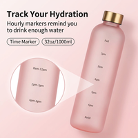 Bouteille d'eau motivante Tritan de 32 oz avec marqueur horaire, sans BPA, bouteille de sport mate givrée, anti-fuite, pour la salle de sport, le bureau, l'extérieur
