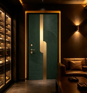 Puerta interior decorativa moderna con incrustaciones doradas acanaladas, puerta interior de madera de alta gama con molduras doradas para proyectos de apartamentos - Product Image 2