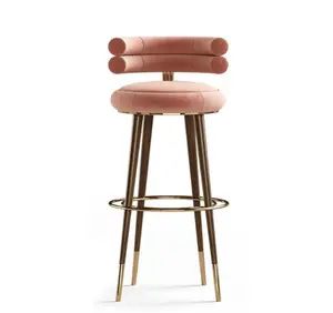 Bar Furniture Unique Design Aesthetics Luxury Upholstered Lacquered Legs High Chairs Bar Stool With Backrest