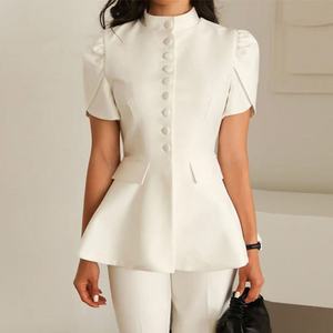 ZHEZHEファッション2026レディース服ブティック女性ストリートウェア半袖ブラウスセクシーなトップスユニークなデザインスタンドネックシャツ - Product Image 1