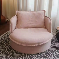 Canapé rond en lin et coton de style Wabi-Sabi, housses entièrement amovibles, tissu vintage, fauteuil individuel pour balcon