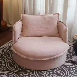 Canapé rond en lin et coton de style Wabi-Sabi, housses entièrement amovibles, tissu vintage, fauteuil individuel pour balcon - Product Image 5