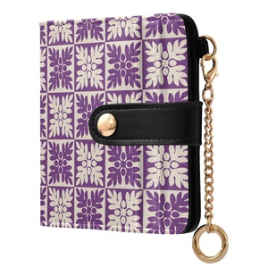 Hawaiian Purple Quilt Ulu Card Holder Clutch Purse Zipper Wallet PU Leather Short Women's Wallet Card Slot Wallet with Buckle - Product Image 1