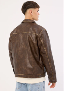 Осенняя мужская Высококачественная винтажная куртка из искусственной кожи на молнии с выцветшими лацканами - Product Image 2