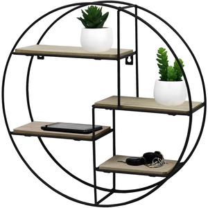 Su misura nero rustico rotondo metallo decorazione <span class=keywords><strong>per</strong></span> la casa unità di stoccaggio scaffale in legno <span class=keywords><strong>per</strong></span> la visualizzazione a parete <span class=keywords><strong>scaffali</strong></span> - Product Image 1