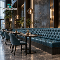Ensemble de banquettes de restaurant en cuir bleu sarcelle capitonné, en forme de U, avec table en marbre pour hôtel, personnalisable, OEM, vente en gros, fabricant chinois