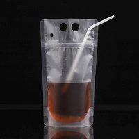 Pochettes alimentaires transparentes refermables en PET 2026 avec pailles, sacs à boisson transparents à fermeture éclair pour jus, à tenir à la main