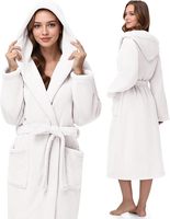 Peignoirs en polaire absorbants à capuche pour femmes – Doux, en tissu éponge, écologiques, longueur genou, pour hiver, spa, douche, séchage rapide, chauds et confortables