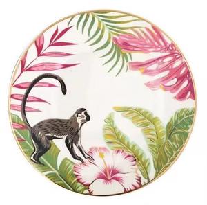 非洲豪华装饰陶器热带森林和老虎设计精美骨瓷餐具婚礼用金色陶瓷板 - Product Image 4