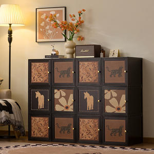 Gabinete de almacenamiento apilable de mediados de siglo, organizador de cubos modulares con puertas con estampado floral de leopardo para estantería de sala de estar - Product Image 6