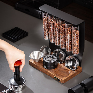 Cage Coffee Bean <b>Storage</b> <b>Rack</b> With 6 Magnetic Glass Tubes Solid <b>Wood</b> Base For Home Cafe Use - Product Image 1