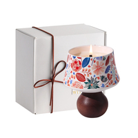 Lampe de table parfumée style bougie, abat-jour en céramique imprimé floral, base en bois massif, cire de soja, décoration de bureau à domicile