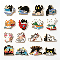 Broche de Aleación Creativo y Divertido, Pin de Solapa de Metal con Diseño de Gato de Dibujos Animados en Rosa, Negro y Blanco