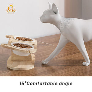 EUR VET Deft Design Ahşap Seramik Yüksek Kedi Mama Kabı Seti Yuvarlak Çift Kaseli Pilli Çevre Dostu <span class=keywords><strong>Stand</strong></span> Kediler ve Köpekler İçin - Product Image 5