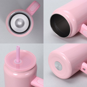 Vaso Térmico de Acero Inoxidable de 16oz con Asa, Tapa con Popote, Aislamiento para Coche, para Café Helado, con Logotipo Personalizado, Acabado Brillante para Sublimación - Product Image 3