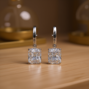 Boucles d'oreilles Jewel1, diamant taille Asscher, couleur D, naturel, certifié GIA, argent, style classique pour femme, fiançailles - Product Image 2