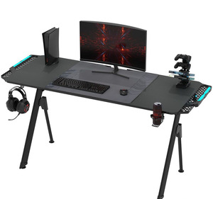 Bureau de jeu noir pour <span class=keywords><strong>gamer</strong></span>, avec plateau en fibre de carbone, accessoires de rangement multifonctionnels, configuration PC, salle de jeu - Product Image 1