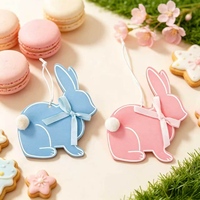 Ornement suspendu en bois de lapin de Pâques, peint à la main, avec queue à pompons et nœud en satin, décoration de printemps pour arbre de Pâques, cadeau, 2 couleurs