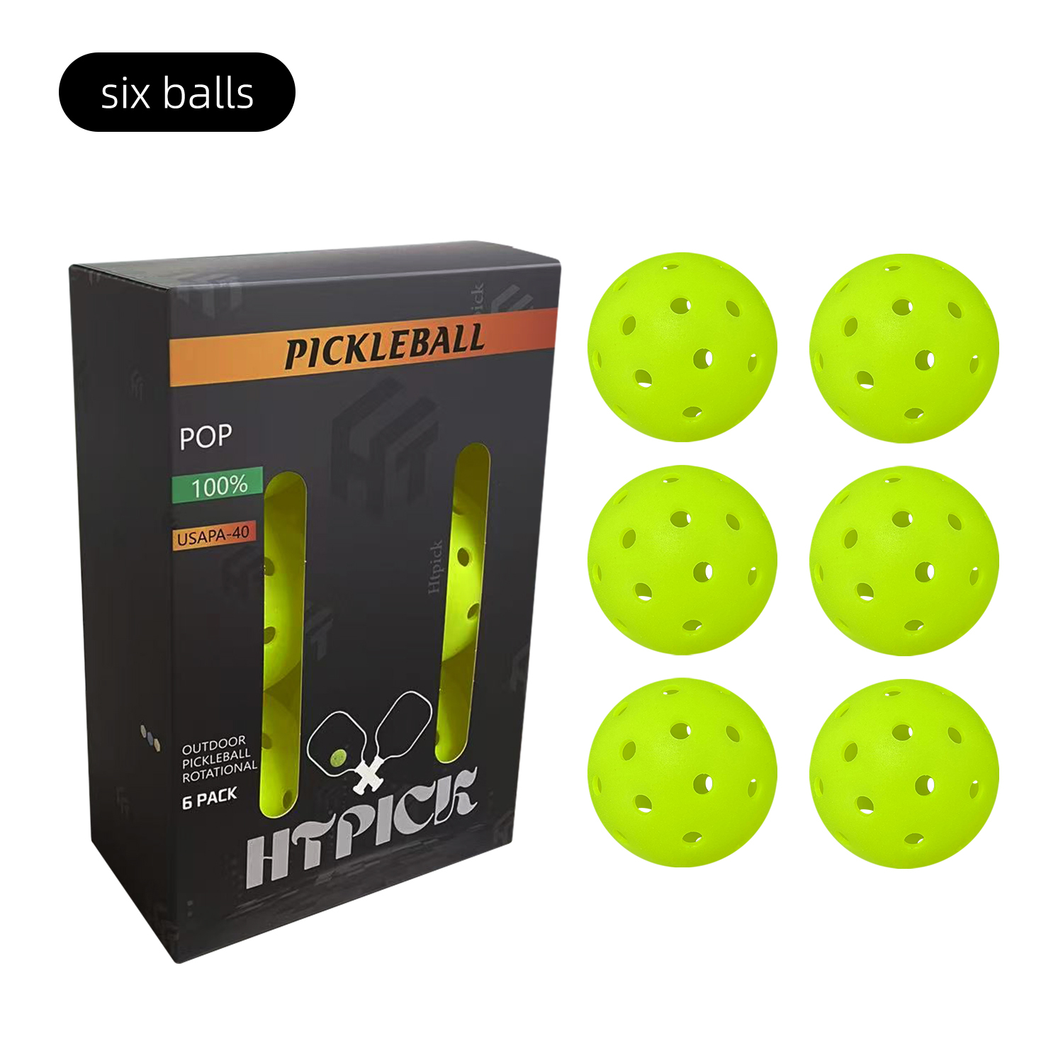 High Quality Outdoor 40 Holes Pickleball Equipment 6 Pack Rotational Molding PE Material Portable Durable with High Bounce