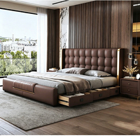 Lit de chambre à coucher moderne de luxe rembourré en cuir, double 180*200 et 150*200, cadre de lit king size élégant avec rangement intégré