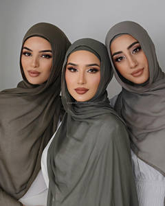 女性用ショールダブルニードルエッジバンダナタッセルビスコースモーダルヘッドスカーフ - Product Image 1