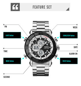 นาฬิกา Skmei 1636 รุ่นหรู พร้อมฟังก์ชั่น<span class=keywords><strong>นับ</strong></span>ถอย<span class=keywords><strong>หลัง</strong></span> นาฬิกาอนาล็อกสำหรับผู้ชาย กันน้ำ 3ATM นาฬิกาดิจิตอล สายสแตนเลสสตีล 304 - Product Image 6