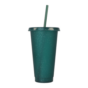 Bicchiere da Caffè in Plastica Riutilizzabile da 24oz, Senza BPA, Ecologico, Personalizzabile, con Coperchio Glitterato e Cannuccia per Bevande Fredde - Product Image 5