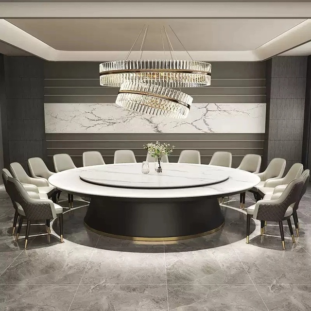 Electric Rotating Marble Round Table - Hotel & Villa Luxury Dining Solution