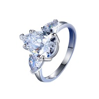 Bague classique en argent S925 avec trois pierres en moissanite, taille poire, couleur D, 4 carats, pour mariage féminin