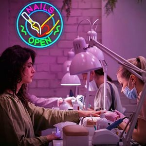 NAILS OPEN Neon <b>Sign</b> Nail Polish Heart Pattern LED Acrylic Neon Light Advertising <b>Sign</b> For Nail Salon Manicure Spa Open Decor - Product Image 5