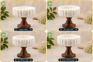 Luxury <b>White</b> Marble <b>Bowl</b> 7 Inch with Wooden Base Elegant Round <b>Serving</b> <b>Bowl</b> for Fruits Dry Snacks Kitchen Decoration Dining - Product Image 3