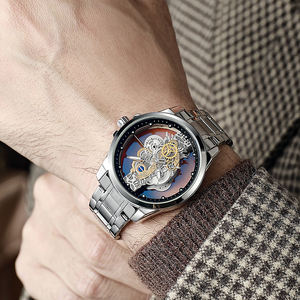 골드 스켈레톤 방수 가죽 맞춤 시계 남성용 럭셔리 오롤로지오 우오모 레로헤스 데 쿠아르조 파라 옴브레 - Product Image 3