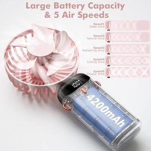 2025 Summer Hot Seller Portable 1200mAh Gift Handheld Mini Fan Air Cooler Rechargeable 5-Speed with Phone Holder for <b>Car</b> Use - Product Image 2