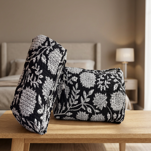 Quilted 100% Cotton Storage Bags Toiletry Storage Bag Set <b>Foldable</b> Multifunction Eco-Friendly 2 Pieces - Product Image 2