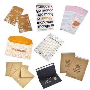 Amplop kotak lipat kertas Mini daur ulang putih kustom dengan amplop kertas Kraft cetak Logo